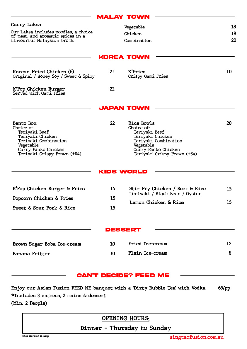 Sing Tao Fusion menu, page 2